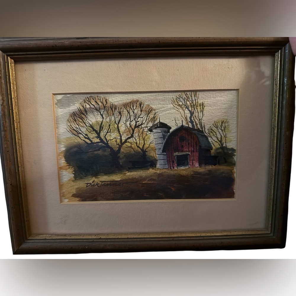 Vintage Dick Tanner Signed Watercolor Painting – Barn Scene Framed 8x11